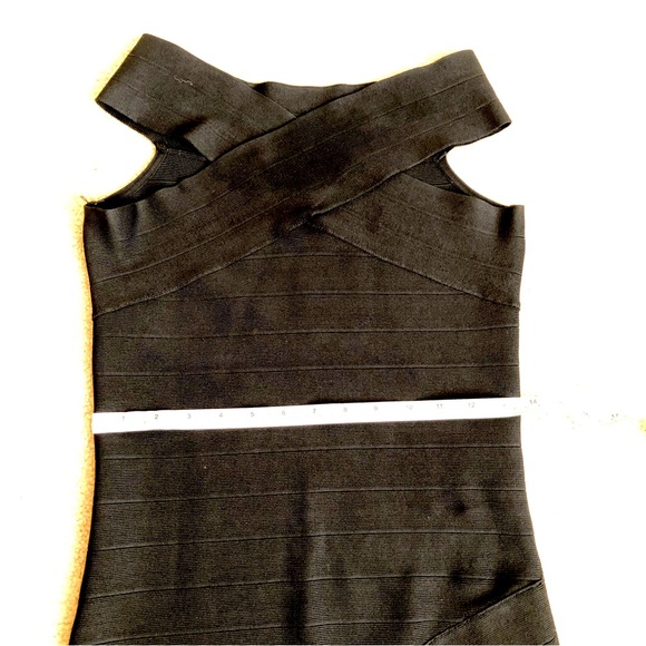 GUESS Black BodyCon Bandage Dress - Crossover Neck- LBD size Medium - Picture 2 of 6